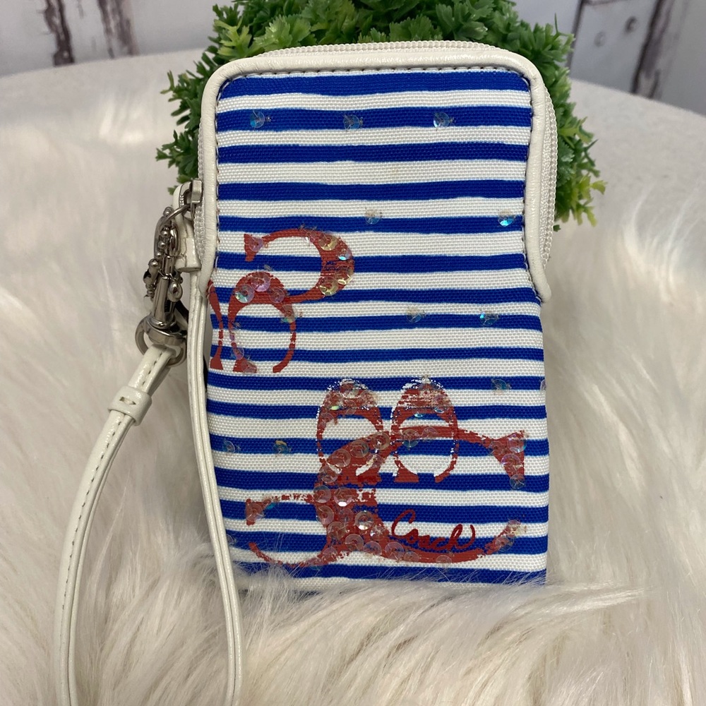 Coach Nautical Blue/White Stripe Sequin Wristlet
